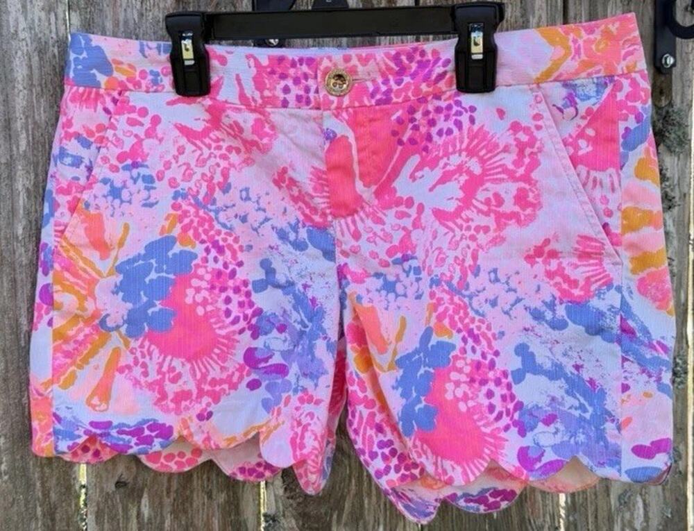 Lilly Pulitzer Buttercup Shorts Size 6 Paradise Pink Bohemian Beach Scallop Hem